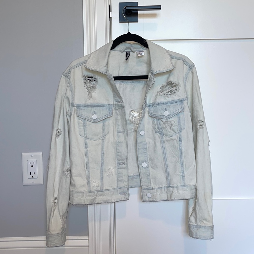 H&M Light Wash Ripped Denim Jacket
